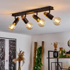 Lampes Vintages & Rétros-hofstein Plafonnier Brenier Bois foncé, Noir, 4 lumières