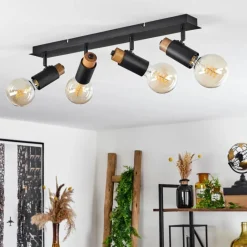 Lampes Vintages & Rétros-hofstein Plafonnier Brenier Bois foncé, Noir, 4 lumières