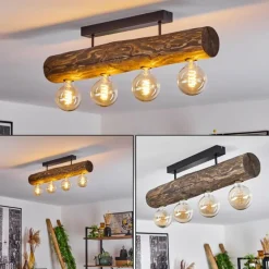 Style Boho-Chic-hofstein Plafonnier Canedo Brun, Écru, Noir, 4 lumières