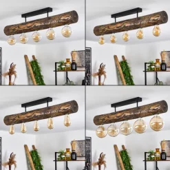 Style Boho-Chic-hofstein Plafonnier Canedo Brun, Écru, Noir, 5 lumières