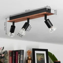 hofstein Plafonnier Castillo Bois foncé, Noir, 3 lumières