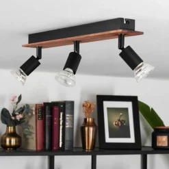 hofstein Plafonnier Castillo Bois foncé, Noir, 3 lumières