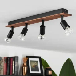 hofstein Plafonnier Castillo Bois foncé, Noir, 4 lumières