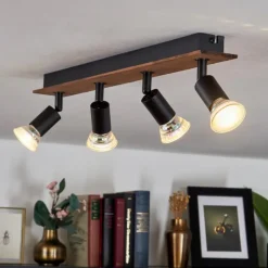 hofstein Plafonnier Castillo Bois foncé, Noir, 4 lumières