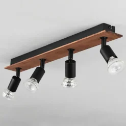 hofstein Plafonnier Castillo Bois foncé, Noir, 4 lumières