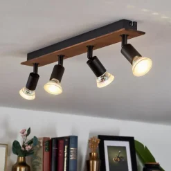 hofstein Plafonnier Castillo Bois foncé, Noir, 4 lumières