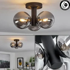 Suspension Verre Fumé-hofstein Plafonnier Cebola Noir, 3 lumières