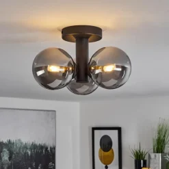 Suspension Verre Fumé-hofstein Plafonnier Cebola Noir, 3 lumières