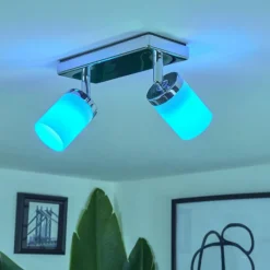 hofstein Plafonnier Cerejeiras LED Chrome, 2 lumières, Télécommandes, Changeur de couleurs