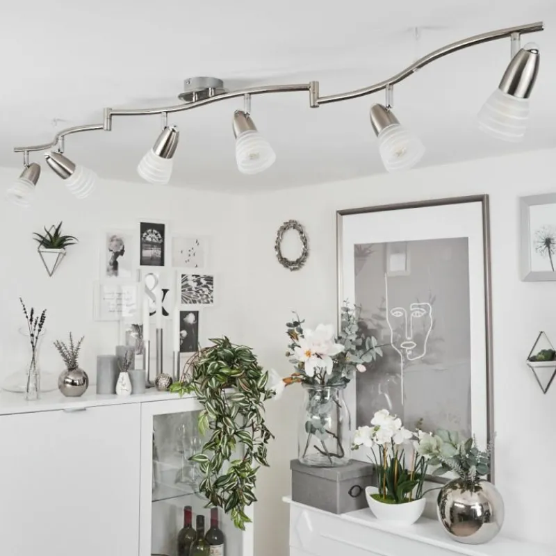 hofstein Plafonnier Chapod LED Chrome, Nickel mat, 6 lumières