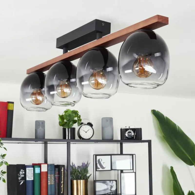Suspension Verre Fumé-hofstein Plafonnier Chauplane Bois foncé, Noir, 4 lumières