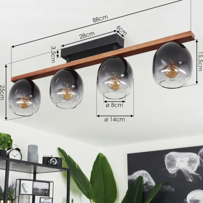 Suspension Verre Fumé-hofstein Plafonnier Chauplane Bois foncé, Noir, 4 lumières