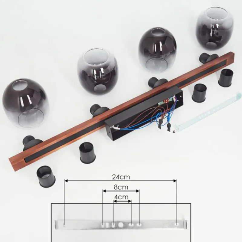 Suspension Verre Fumé-hofstein Plafonnier Chauplane Bois foncé, Noir, 4 lumières