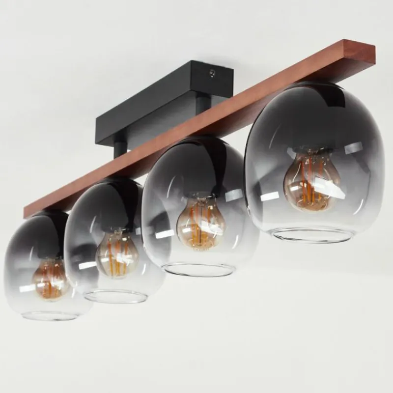 Suspension Verre Fumé-hofstein Plafonnier Chauplane Bois foncé, Noir, 4 lumières