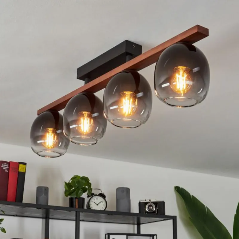 Suspension Verre Fumé-hofstein Plafonnier Chauplane Bois foncé, Noir, 4 lumières