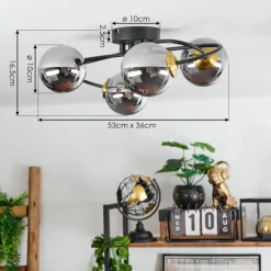 Lampes Art Déco-hofstein Plafonnier Chehalis Laiton, Noir, 4 lumières