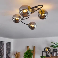 Lampes Art Déco-hofstein Plafonnier Chehalis Laiton, Noir, 4 lumières