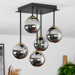 Suspension Verre Fumé-hofstein Plafonnier Chehalis Laiton, Noir, 5 lumières