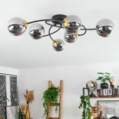 Suspension Verre Fumé-hofstein Plafonnier Chehalis Laiton, Noir, 6 lumières