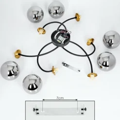 Suspension Verre Fumé-hofstein Plafonnier Chehalis Laiton, Noir, 6 lumières