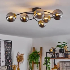 Suspension Verre Fumé-hofstein Plafonnier Chehalis Laiton, Noir, 6 lumières