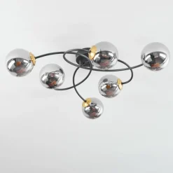 Suspension Verre Fumé-hofstein Plafonnier Chehalis Laiton, Noir, 6 lumières