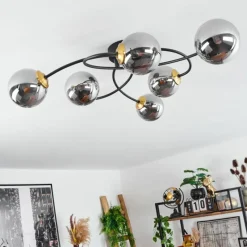 Suspension Verre Fumé-hofstein Plafonnier Chehalis Laiton, Noir, 6 lumières