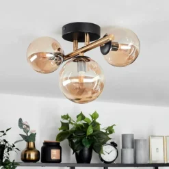 hofstein Plafonnier Chehalis LED Laiton, Noir, 3 lumières