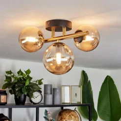 hofstein Plafonnier Chehalis LED Laiton, Noir, 3 lumières