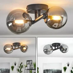 Suspension Verre Fumé-hofstein Plafonnier Chehalis LED Noir, 2 lumières