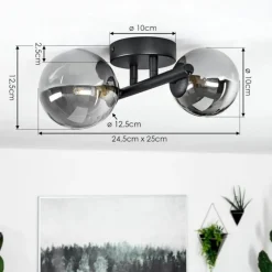 Suspension Verre Fumé-hofstein Plafonnier Chehalis LED Noir, 2 lumières