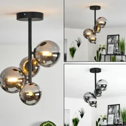 Suspension Verre Fumé-hofstein Plafonnier Chehalis Noir, 4 lumières