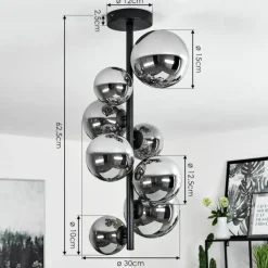 Suspension Verre Fumé-hofstein Plafonnier Chehalis Noir, 8 lumières