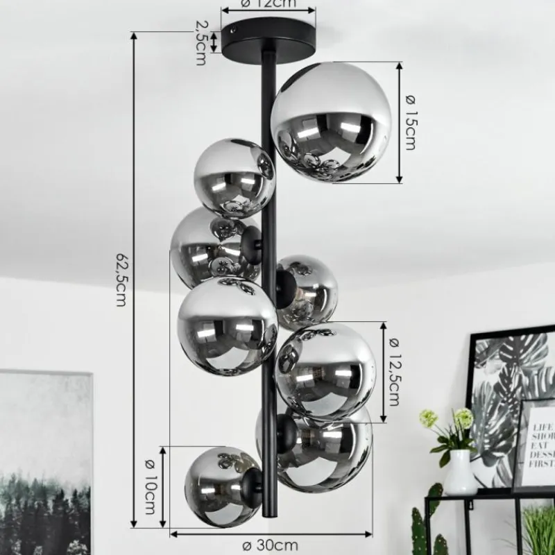 Suspension Verre Fumé-hofstein Plafonnier Chehalis Noir, 8 lumières