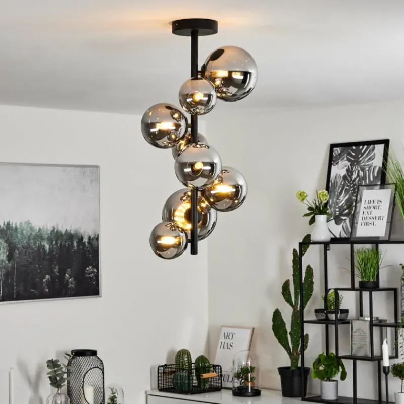 Suspension Verre Fumé-hofstein Plafonnier Chehalis Noir, 8 lumières