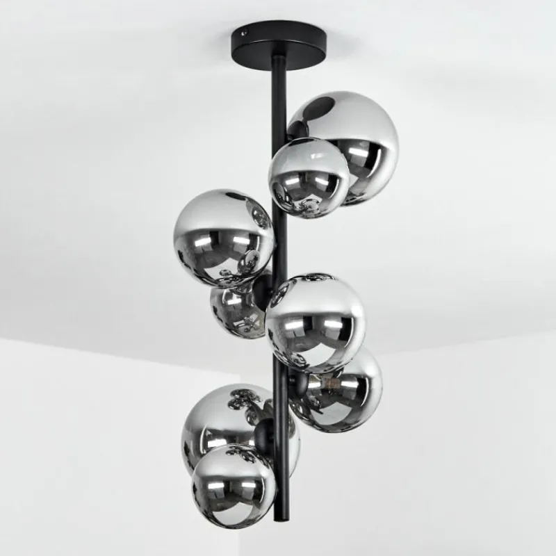 Suspension Verre Fumé-hofstein Plafonnier Chehalis Noir, 8 lumières
