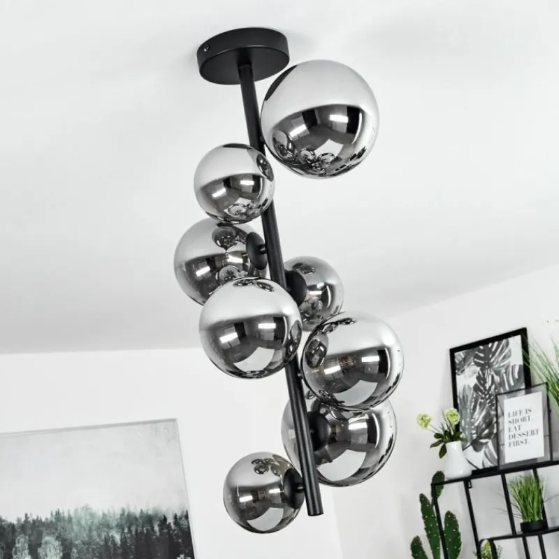 Suspension Verre Fumé-hofstein Plafonnier Chehalis Noir, 8 lumières
