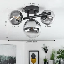 Suspension Verre Fumé-hofstein Plafonnier Chehalis Noir, 3 lumières