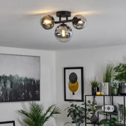 Suspension Verre Fumé-hofstein Plafonnier Chehalis Noir, 3 lumières