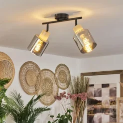 Luminaires Scandinaves-hofstein Plafonnier Covelas Écru, Noir, 2 lumières