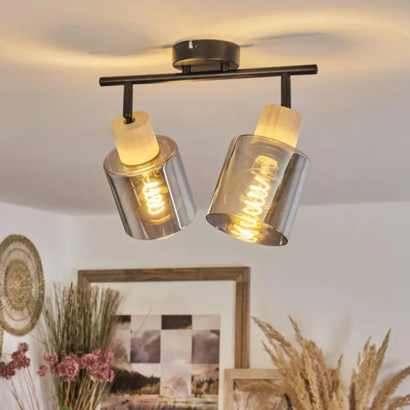 Luminaires Scandinaves-hofstein Plafonnier Covelas Écru, Noir, 2 lumières