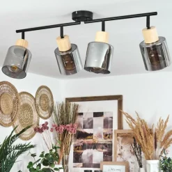 Luminaires Scandinaves-hofstein Plafonnier Covelas Écru, Noir, 4 lumières