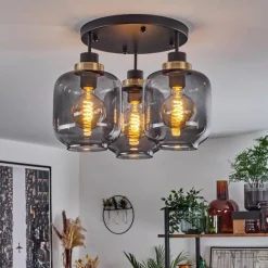 Suspension Verre Fumé-hofstein Plafonnier Curveira Bronze, Noir, 3 lumières