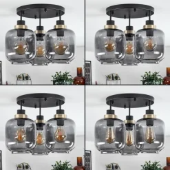 Suspension Verre Fumé-hofstein Plafonnier Curveira Bronze, Noir, 3 lumières