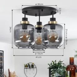 Suspension Verre Fumé-hofstein Plafonnier Curveira Bronze, Noir, 3 lumières