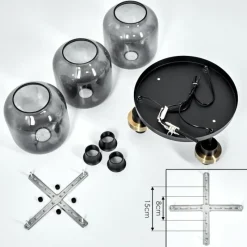 Suspension Verre Fumé-hofstein Plafonnier Curveira Bronze, Noir, 3 lumières