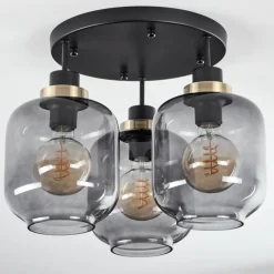 Suspension Verre Fumé-hofstein Plafonnier Curveira Bronze, Noir, 3 lumières