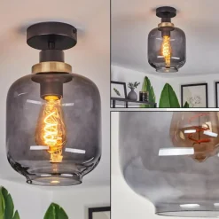 Suspension Verre Fumé-hofstein Plafonnier Curveira Bronze, Noir, 1 lumière