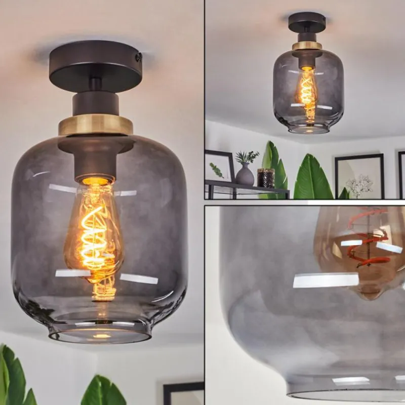 Suspension Verre Fumé-hofstein Plafonnier Curveira Bronze, Noir, 1 lumière