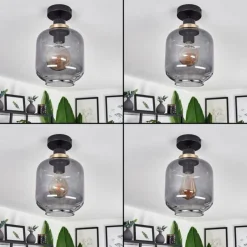 Suspension Verre Fumé-hofstein Plafonnier Curveira Bronze, Noir, 1 lumière